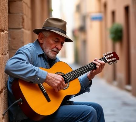 Musicista locale che suona la chitarra in un vicolo