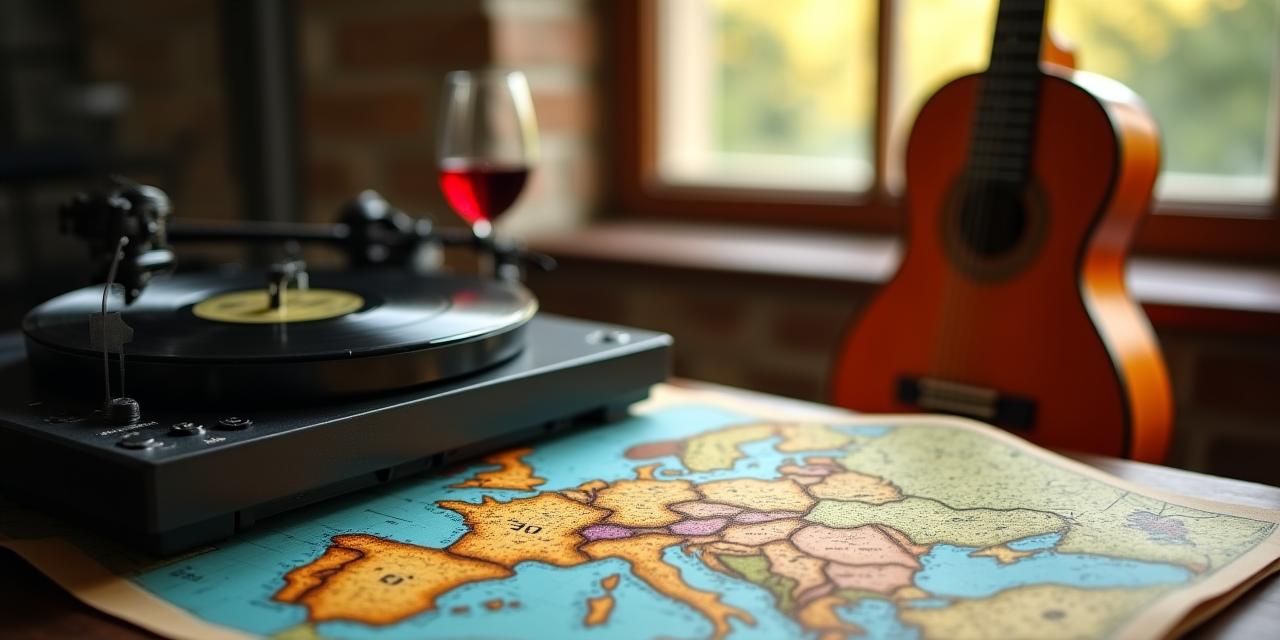 Un momento di relax durante un viaggio musicale tra vecchi vinili e mappe